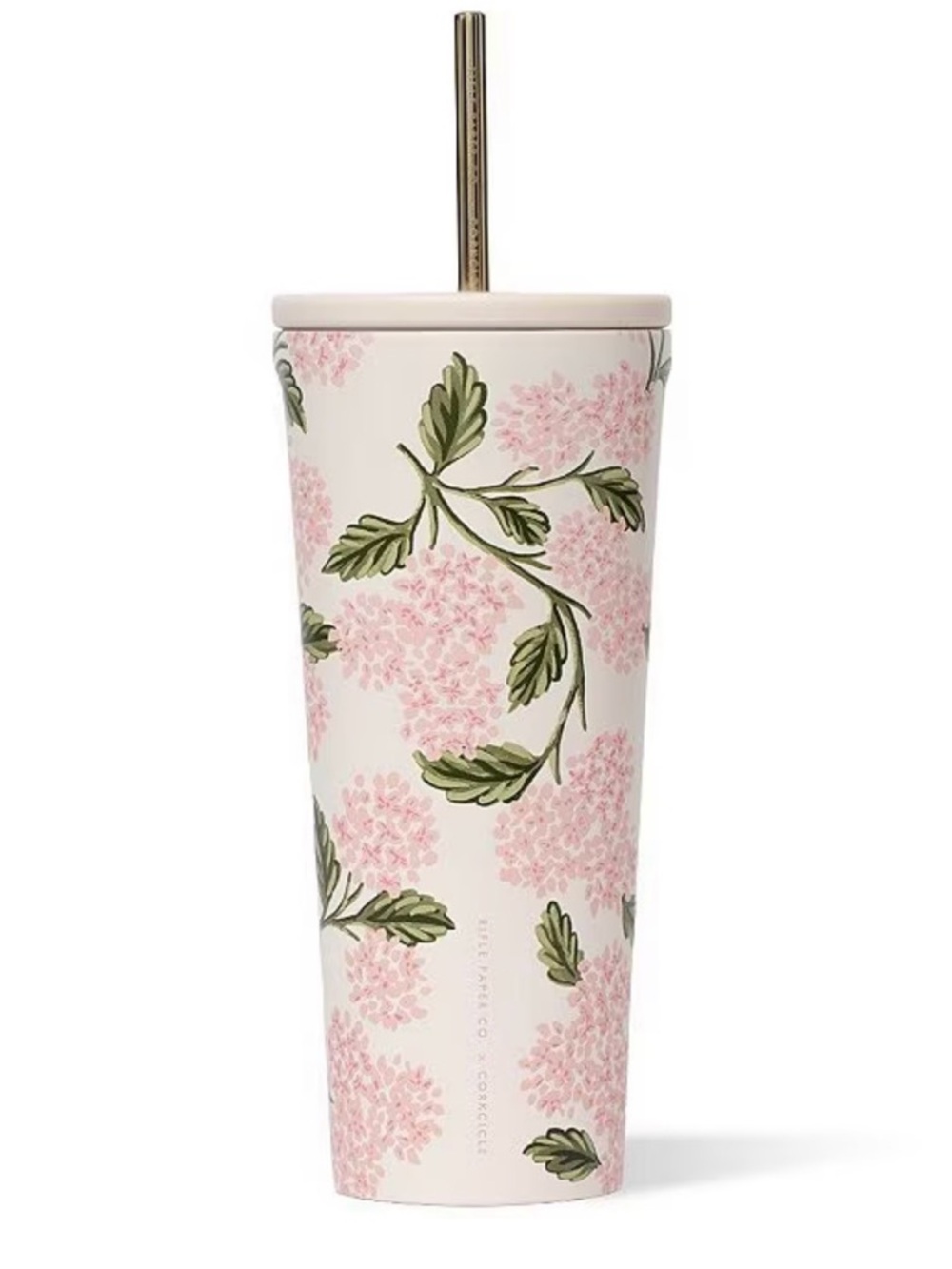 Corkcicle Pink Floral Hydrangea Tumbler w/ Straw- 24oz